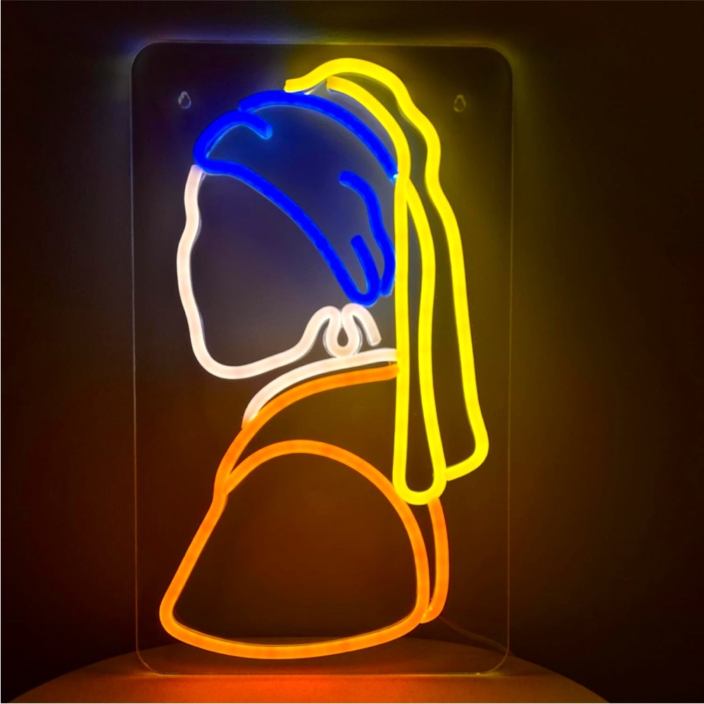 Neon Girl With The Pearl Earrings Art Museum History LED Light Bedroom Decor